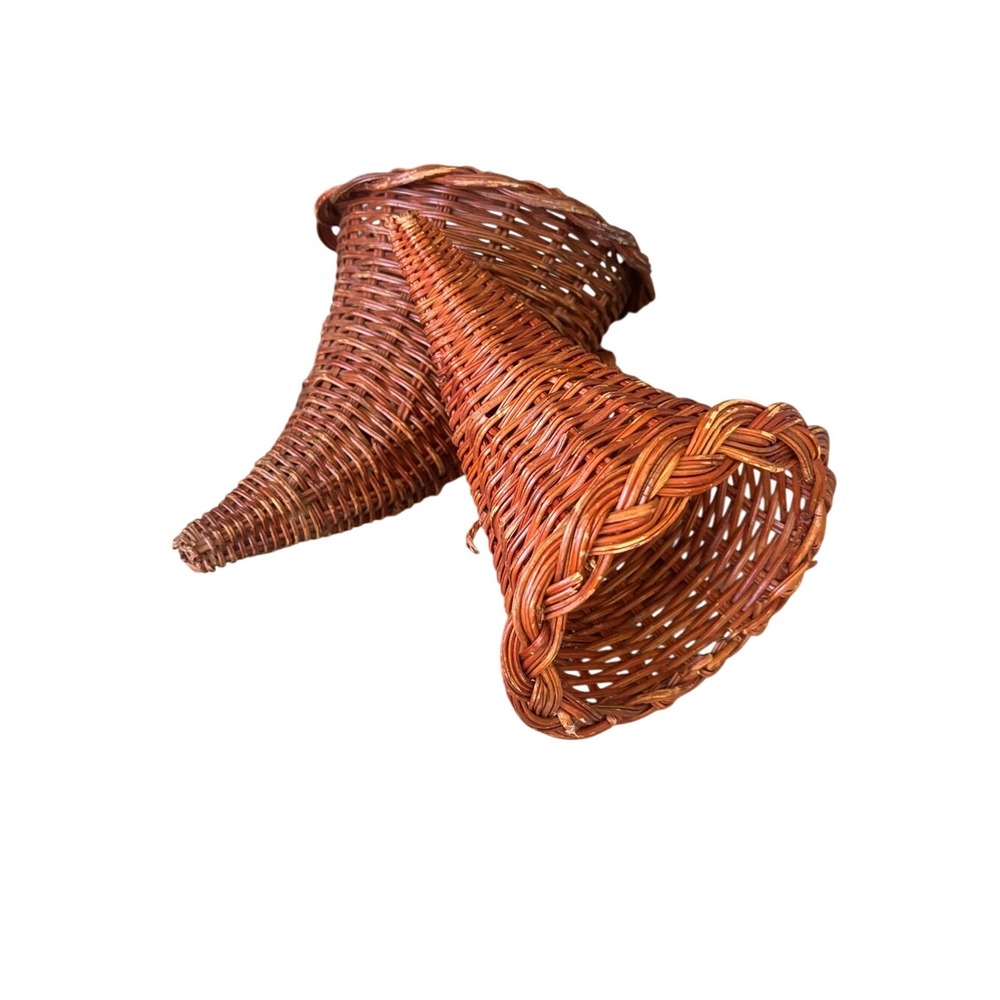 Vintage Wicker Cornucopia Horn Basket Thanksgiving Decor Set of 2 Decor Fall